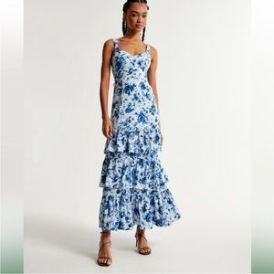 Blue Floral Tiered Maxi Dress